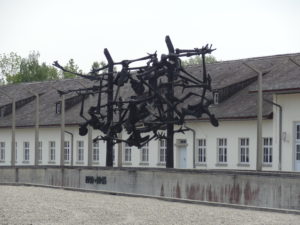 Memorial Sculpture of human bodies entangled in barb wire, Dachau Concentration Camp